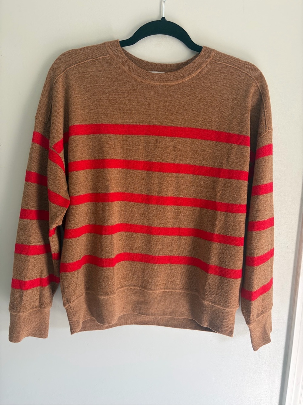 Madewell Brown Crewneck Sweater with Red Stripes size M EUC